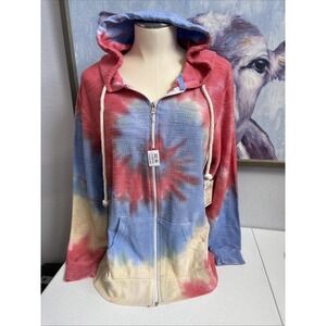 Trade Heritage Women's NWT Large Full Zip Rainbow Spiral Tie Dye‎ Hooded Jacket